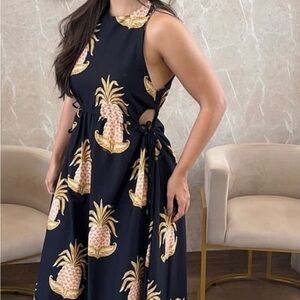 FARM Rio Black Maxi Dress with Pineapple Print